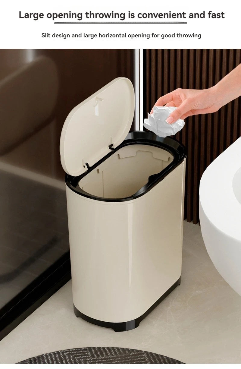 1 unidad/Contenedor de basura de lujo con tapa a presión para uso doméstico en sala de estar, dormitorio, cocina, baño, gran capacidad con tapa