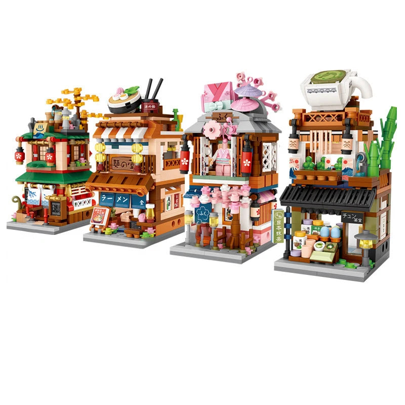 LOZ-serie de calle giratoria, tienda de ramen de estilo japonés, casa de aguas termales, tienda de ropa, tienda matcha, modelo de bloques de construcción, juguetes de regalo