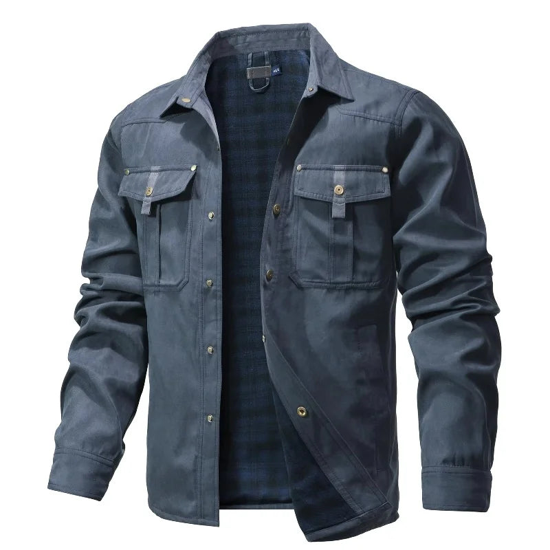 Chaquetas para hombre, camisa forrada de franela de primavera, abrigo, sudadera informal con botones a presión, estilo vaquero occidental, Top de alta calidad, talla estadounidense