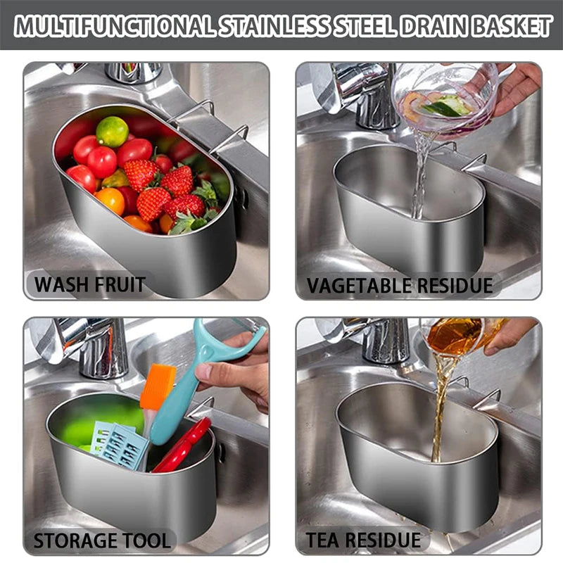 LMETJMA-colador de drenaje para fregadero de acero inoxidable, cesta de cocina, recogedor de alimentos, colador de frutas y verduras para filtro de residuos de cocina JT243