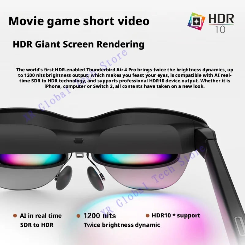 Gafas AR inteligentes RayNeo Air 4 Pro, compatible con HDR10, 3840 Hz, 4 parlantes, 1200 lentes, pantalla micro-OLED de doble capa, transparente