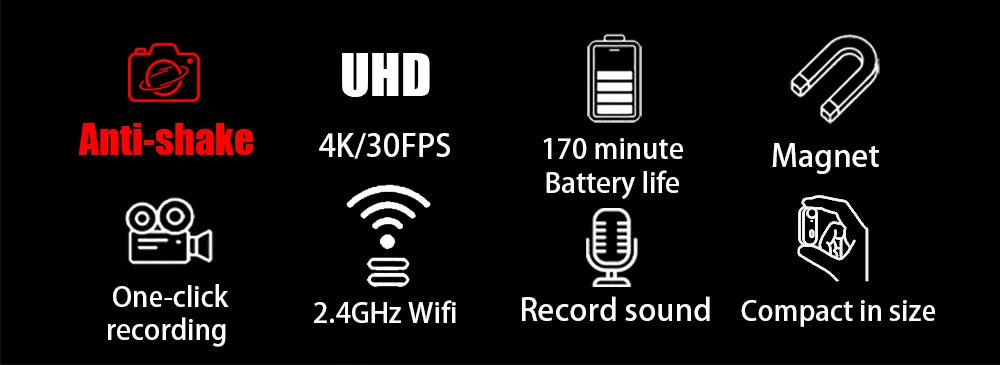 Cámara de acción 4K mini con estabilización EIS, impermeable y WiFi para deportes