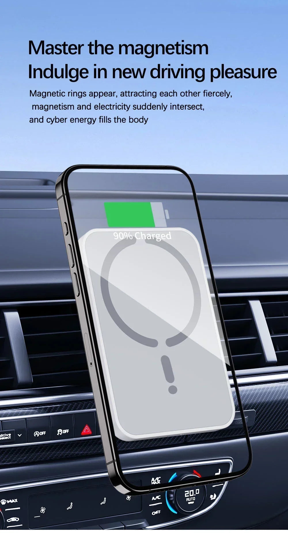 Cargador Inalámbrico Magnético para Coche, Soporte para Teléfono con Ventilación de Aire y GPS para Magsafe iPhone 17 16 15 14 13 12 Pro Max, Carga Rápida para Celular