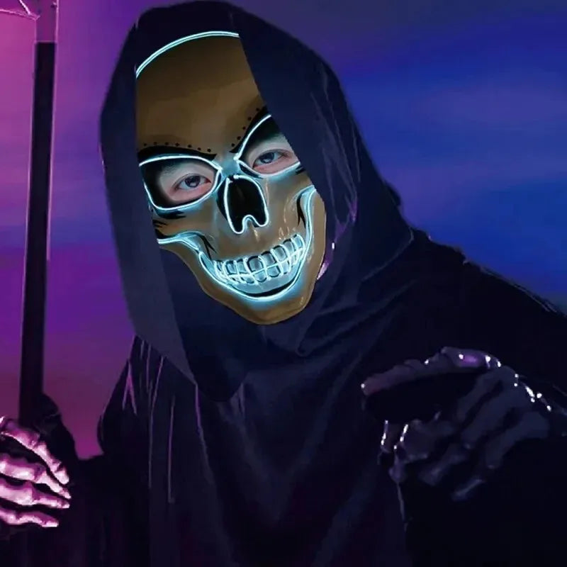 Máscara de Neón LED Luminosa para Fiestas, Máscara Divertida de The Purge: El Año de la Elección, Suministros de Disfraces para Festivales y Cosplay, Máscara de Esqueleto que Brilla en la Oscuridad