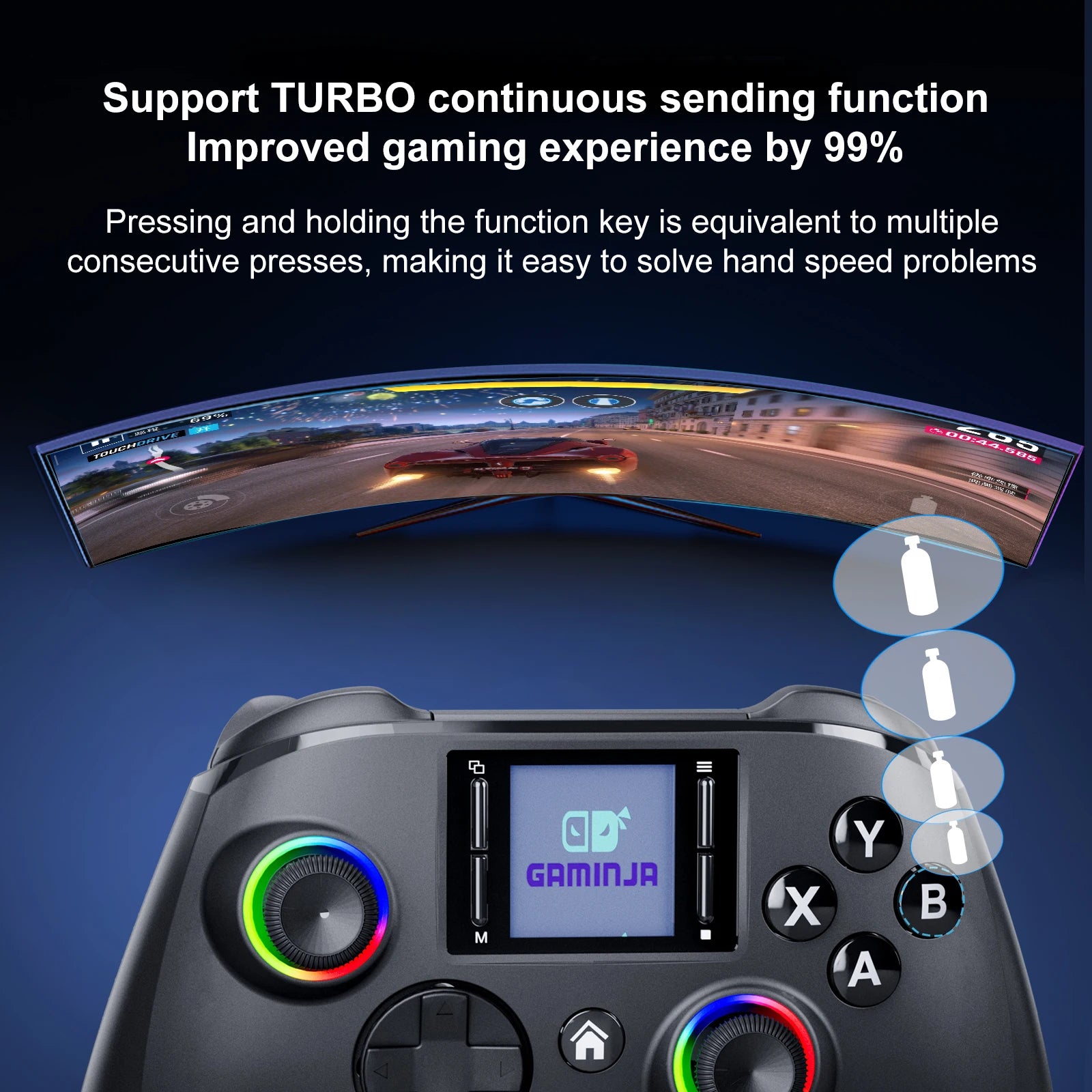 GAMINJA 6162 controlador inalámbrico de pantalla inteligente de 1,44 pulgadas para Switch P4 iOS Android PC TV doble Hall Joystick calibración luz RGB