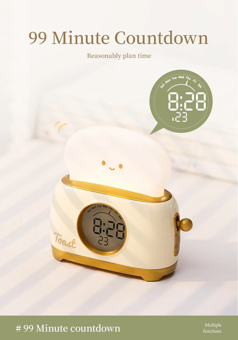 Reloj despertador con luz nocturna para tostadora, reloj despertador para niños, reloj luminoso para mesita de noche, lámpara de noche para dormitorio, decoración, regalo para niños