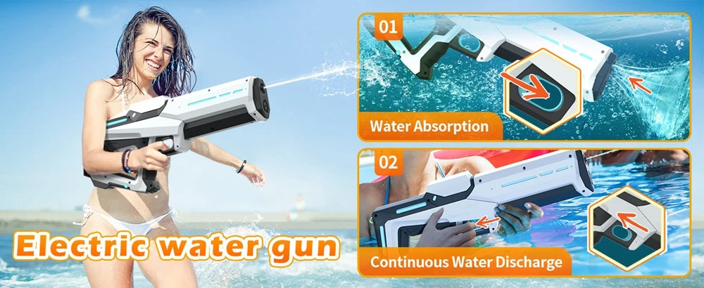 Pistola de Agua Eléctrica para Adultos, Potente Pistola de Agua Automática con Succión, Regalo de Verano, Juego para Playa, Piscina, Jardín, Diversión al Aire Libre