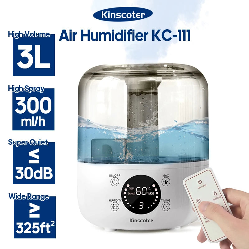 Humidificador de Aire 3L con Control Remoto y Difusor de Aromas