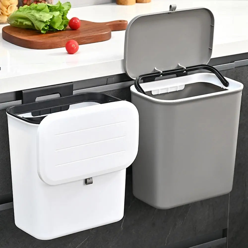 Cubo de basura colgante de 10 L con tapa para cocina y baño