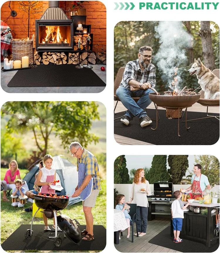LMETJMA - Alfombrillas para parrilla, doble cara, ignífugas, protectoras para parrilla exterior, resistentes al aceite y al agua, para barbacoa, fogatas y chimeneas