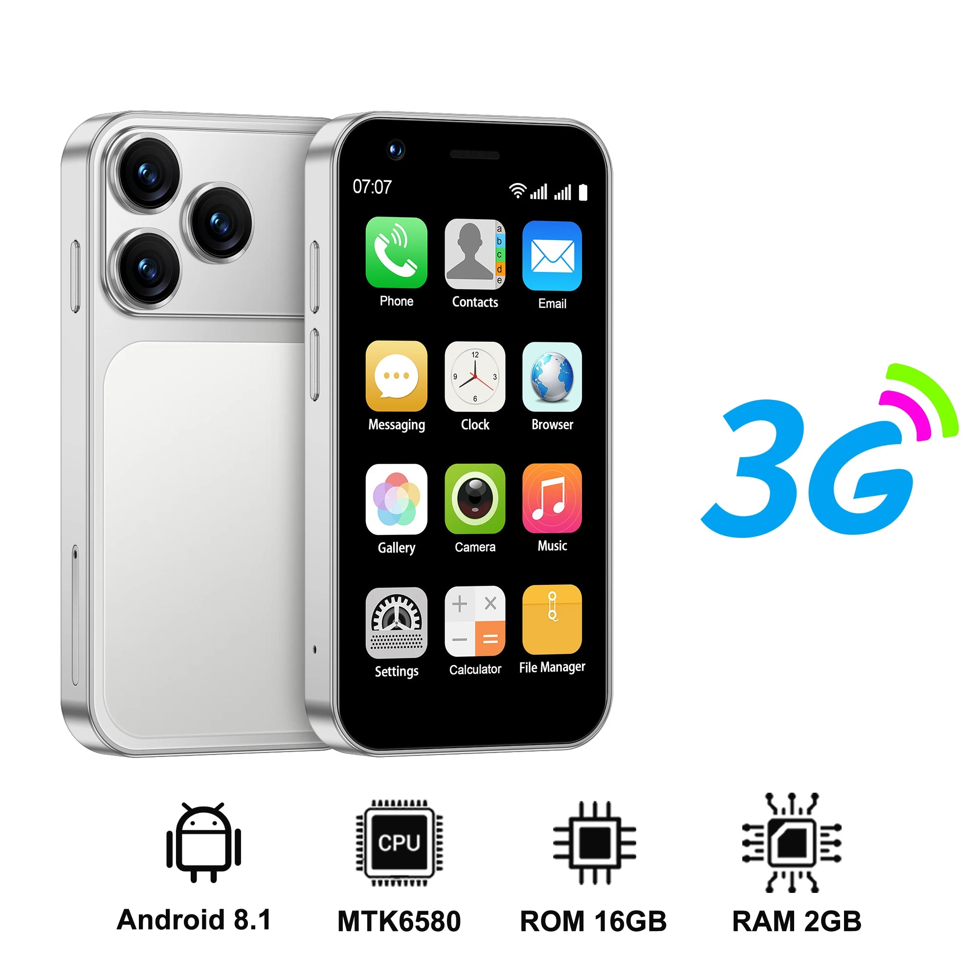 SERVO 18SE Mini Smartphone, pantalla HD de 3,0 pulgadas, 3G WCDMA, 2GB + 16GB, GPS Android, teléfono móvil pequeño, modo de reposo Dual SIM, Play Store