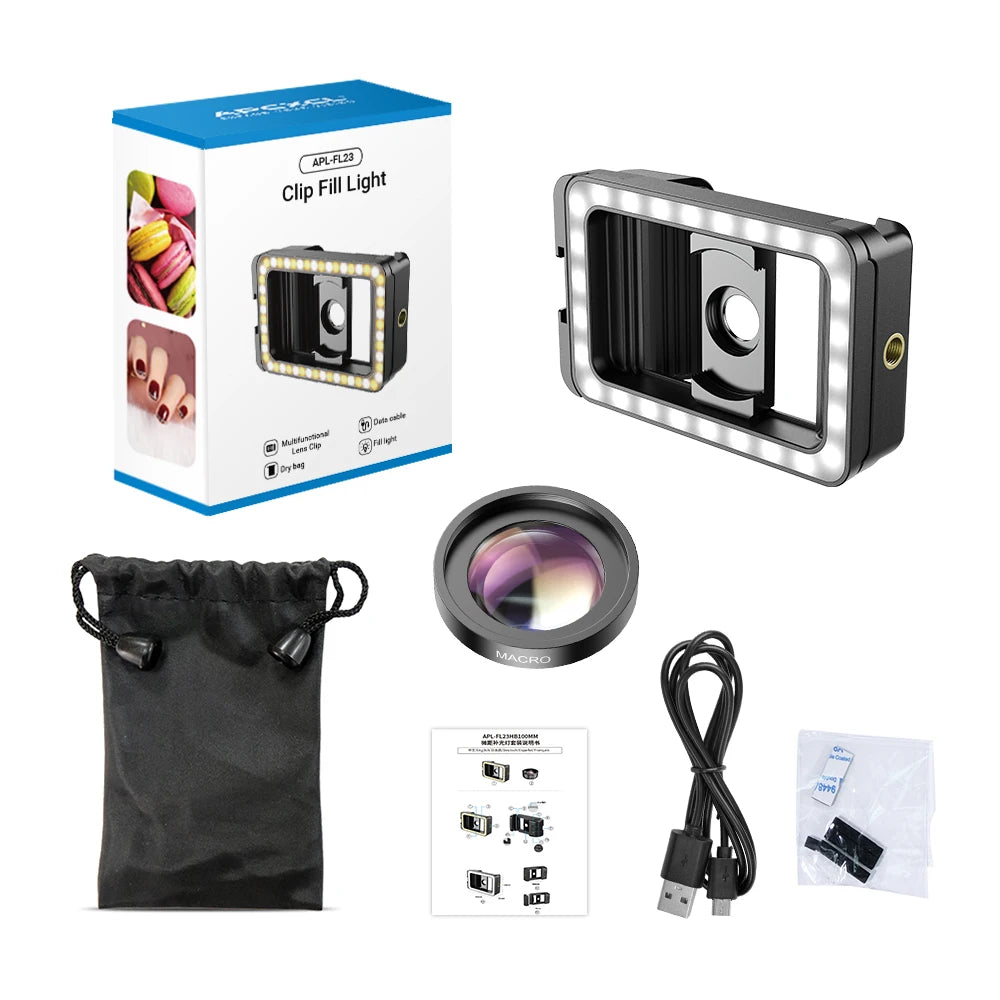 Lente Macro 15X APEXEL con Luz LED para iPhone y Samsung