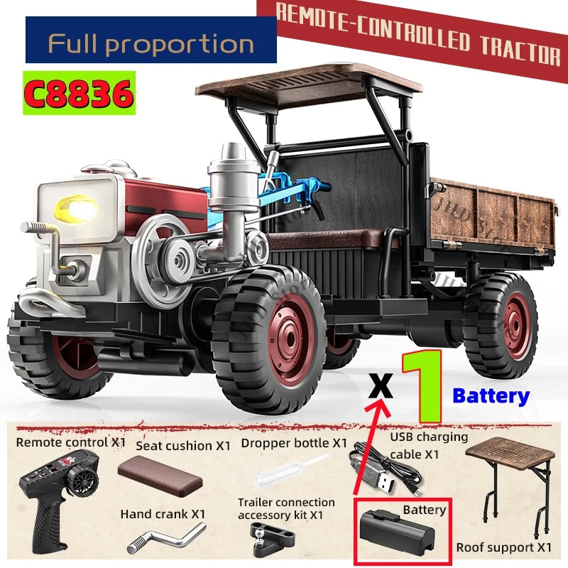 Tractor RC 4WD a Escala 1:18 con Sonidos y Luces, Control 2.4G