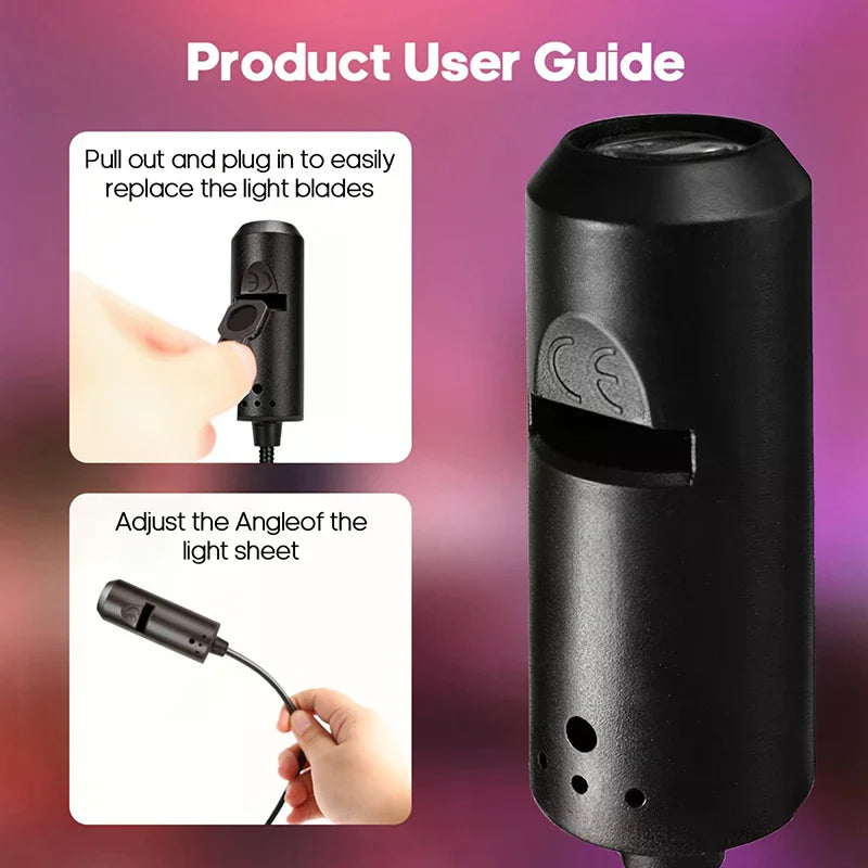 Luz proyectora LED USB con 10 patrones, rotación 360°, para interiores y jardín