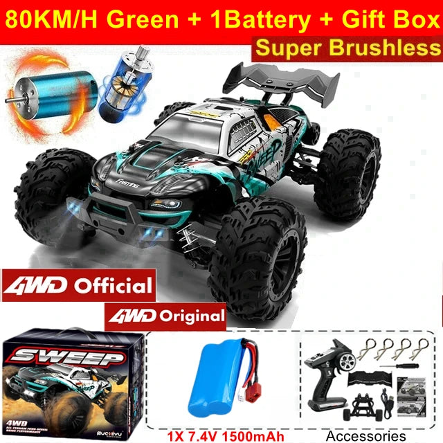 Coche Todoterreno RC 4WD sin Escobillas, Alta Velocidad 50-80 KM/H