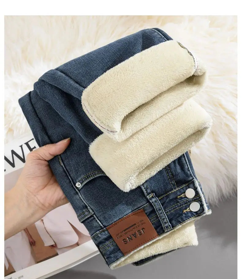 Pantalones Vaqueros Y2K de Pierna Recta con Forro de Lana