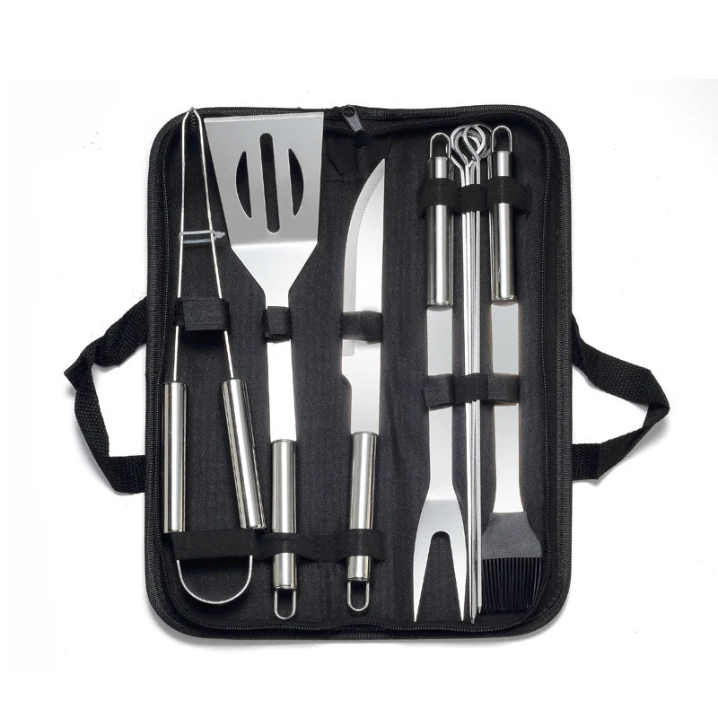 LMETJMA Juego de accesorios para parrilla de barbacoa, kit de utensilios de acero inoxidable para barbacoa con estuche, kit de utensilios prácticos portátiles para parrilla