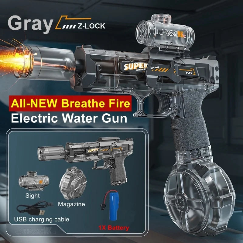 Pistola de Agua Eléctrica con LED y Llama para Niños y Adultos