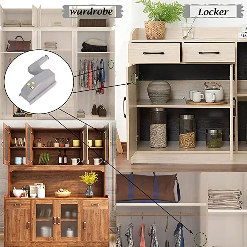 Luz LED para armario, lámpara con bisagra interior, luces universales con Sensor para puerta de armario, dormitorio, armario, cocina, luz nocturna