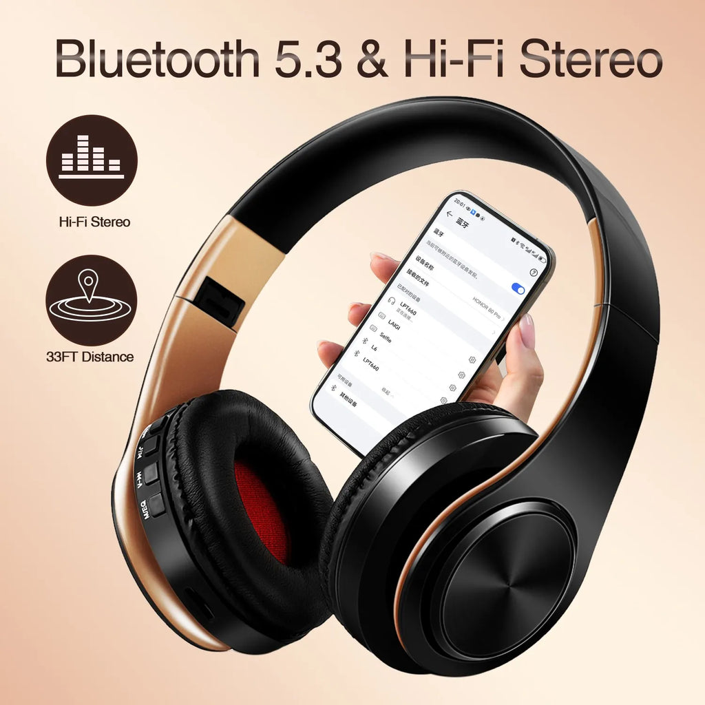 Auriculares Bluetooth 5.3 Inalámbricos con Micrófono y Radio FM
