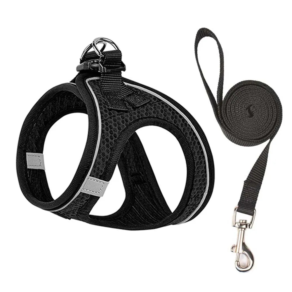 Arnés para perros y gatos con correa de plomo, chaleco ajustable, arneses transpirables de malla de poliéster, sti reflectante para accesorios para perros pequeños y gatos