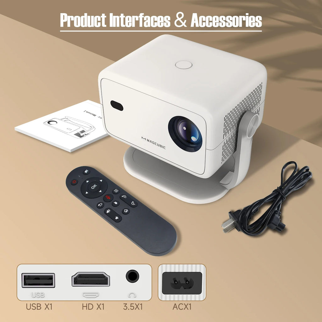Proyector Magcubic 8K L018 Android14 650ANSI nativo 1080P enfoque automático y Keystone BT5.4 WIFI6 Allwinner H726 portátil 360 °   Ruirar