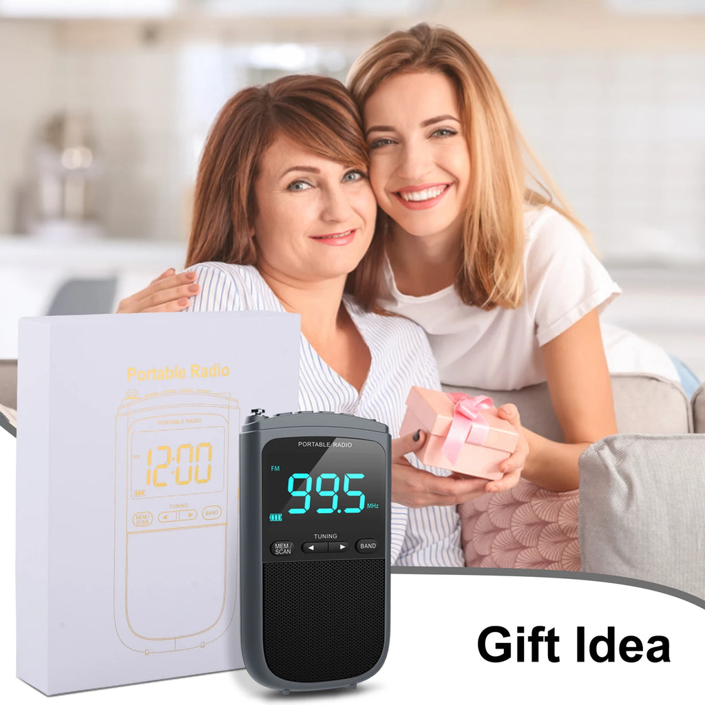 Mini Radio portátil AM/FM recargable con altavoz estéreo y despertador