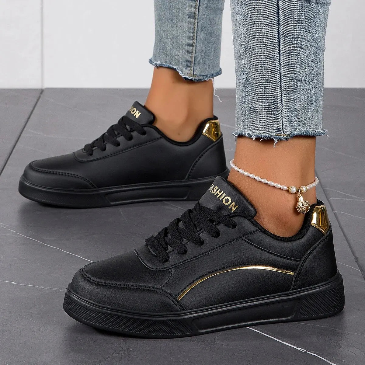 Zapatillas Deportivas Casuales de Mujer — Cuero Sintético, Suela Antideslizante
