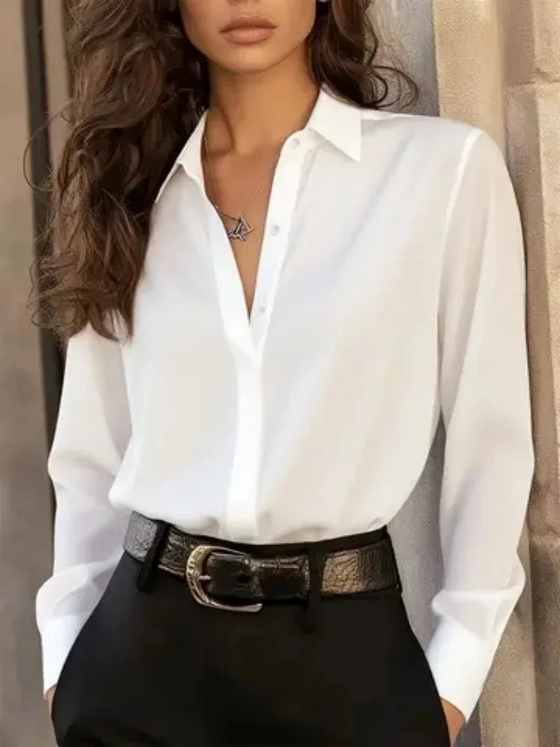 Blusa de Manga Larga con Botones, Estilo Oficina