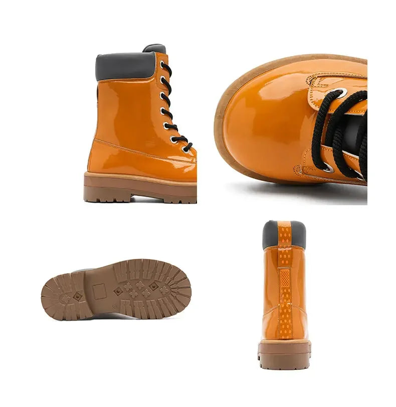 Botines de charol para hombre con cordones y suela gruesa antideslizante