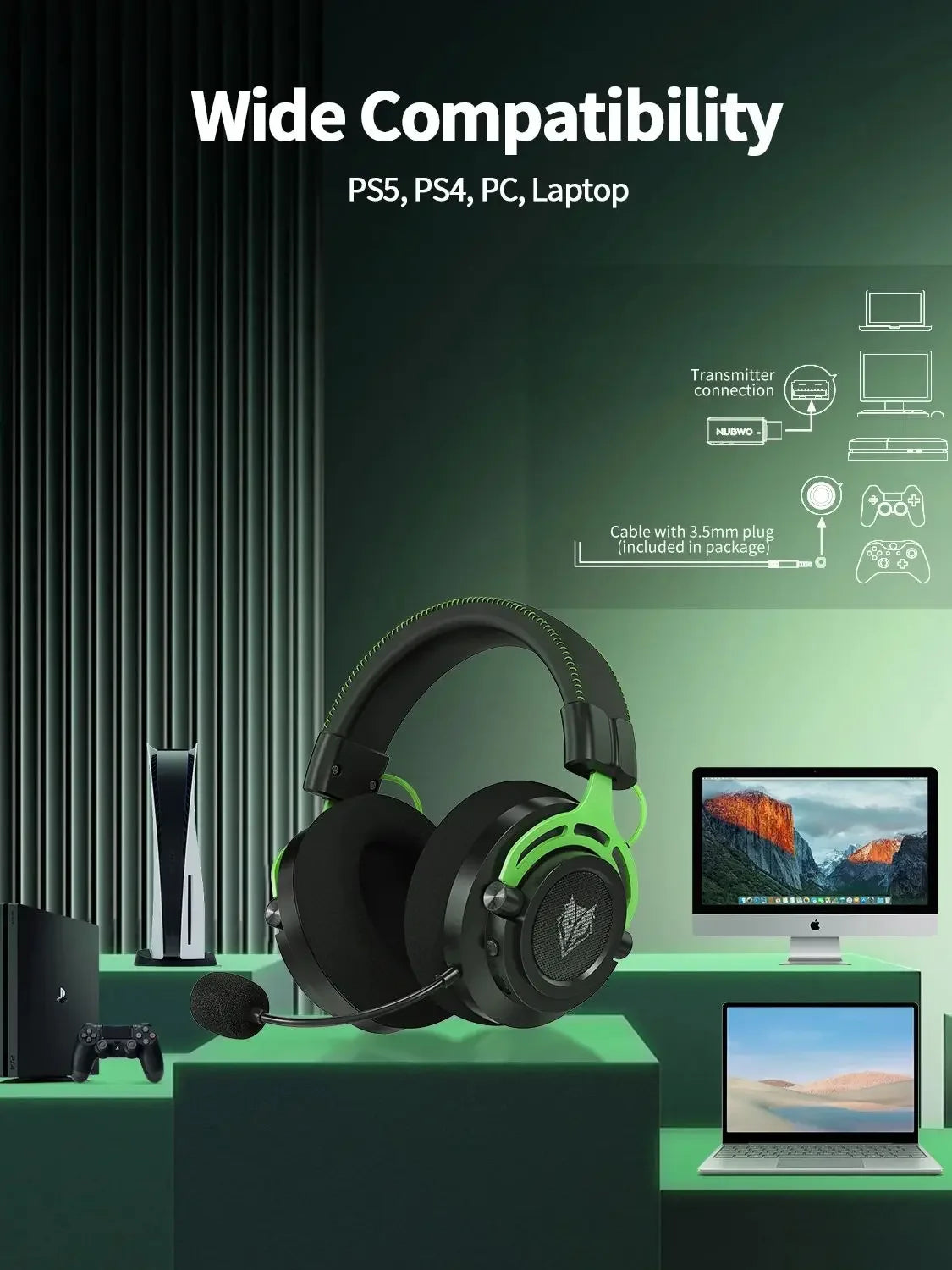 NUBWO G03 Auriculares Gaming Dongle 2.4GHz
