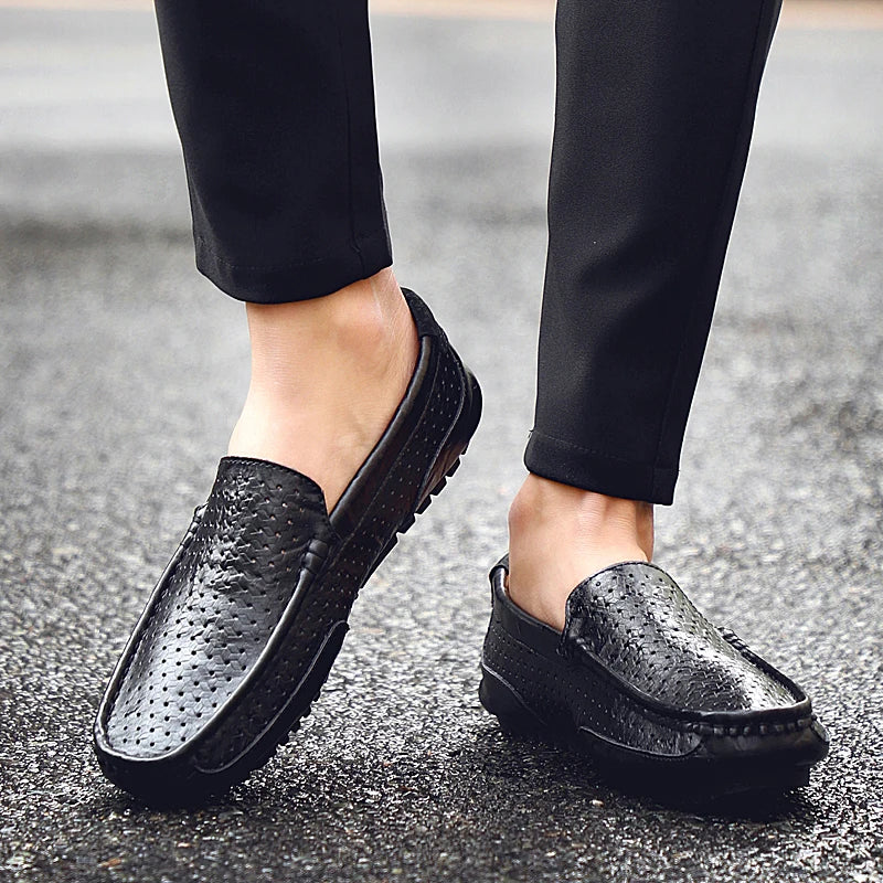 Zapatos Negros para Hombre 2026, Mocasines Casuales de Cuero Genuino, Marca de Lujo Italiana, Transpirables, Estilo Náutico