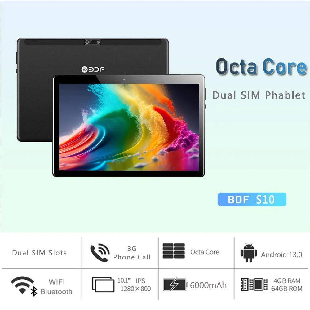 Nueva Tablet Google de 10.1 Pulgadas, Octa Core, 4GB RAM, 64GB ROM, Android, Doble SIM, Red 3G, Bluetooth, Wifi, 6000mAh