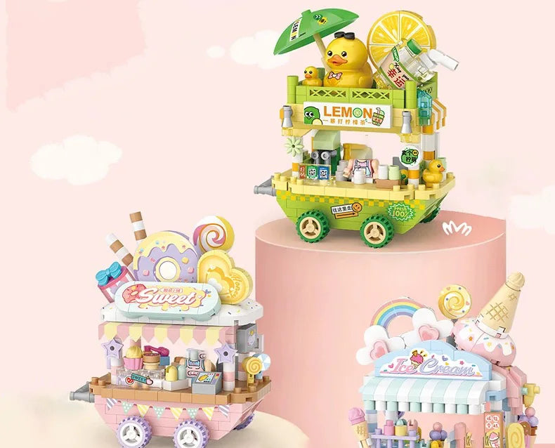 LOZ-8855 puesto en la carretera tienda de aperitivos tienda de postres tienda de helados micropartículas vista a la calle modelo bloques de construcción para niños