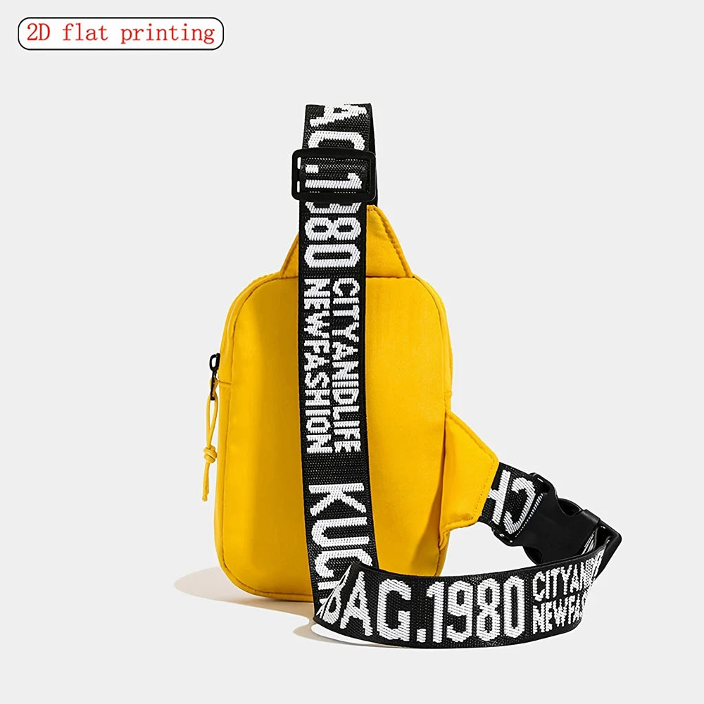 Bolso de pecho a la moda para hombre, color sólido, con estampado 2D de Music Boy, adecuado para desplazamientos diarios, viajes al aire libre, bolso para móvil, bolso de cintura