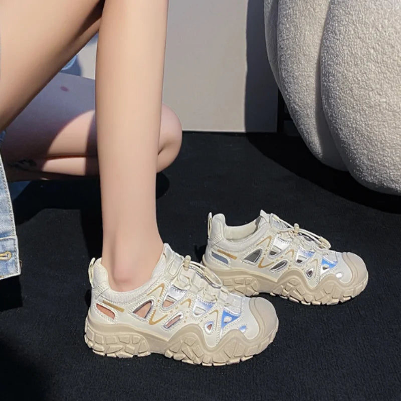 Zapatillas de Senderismo para Mujer |   Zapatos Casuales con Suela Gruesa |   Parte superior de malla transpirable, perfecta para la calle en primavera y aventuras al aire libre.