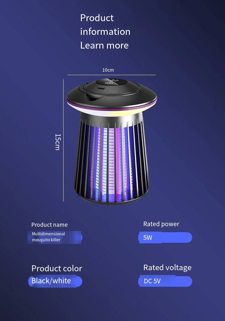 Lámpara antimosquitos con luz nocturna, matamoscas eléctrico recargable por USB para exteriores, patio trasero, terraza, Camping