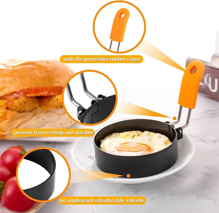 LMETJMA-Juego de moldes para tortitas, anillos para huevos, anillo para huevos fritos de acero inoxidable, moldeadores de tortitas con mango de silicona JT195