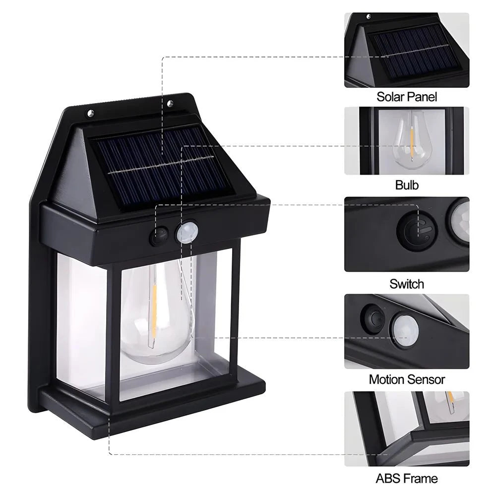 Lámparas Solares de Pared Exterior con Sensor de Movimiento Retro