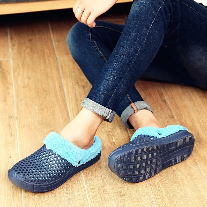 YRZL Zapatillas de invierno para hombre y mujer, zapatos cálidos para interiores, Pantoffels de algodón antideslizantes, zuecos informales, zapatillas de suelo para casa sin cordones para hombre