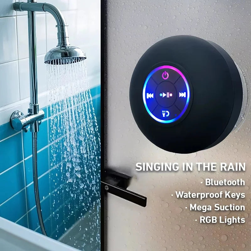 Parlante Bluetooth Portátil con Ventosa IPX4 Resistente al Agua y Luz LED