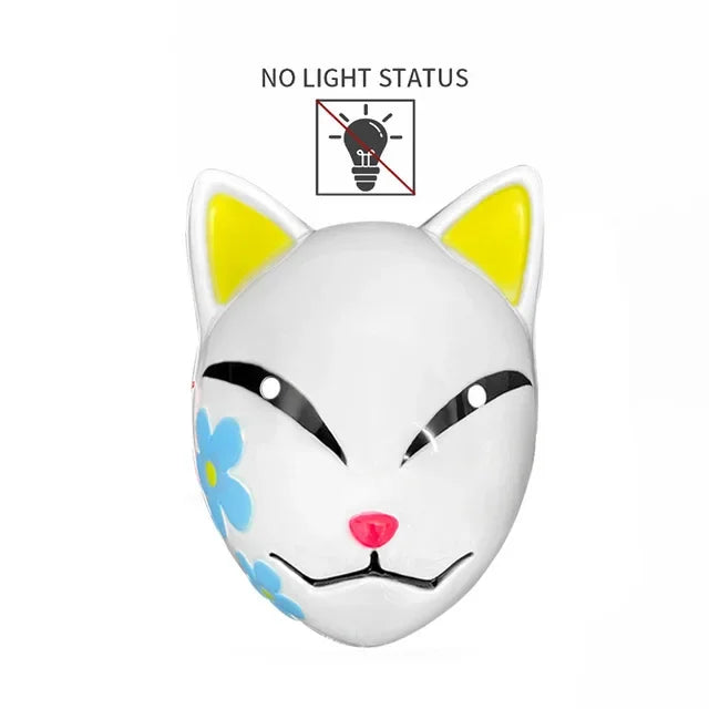 1 máscara facial Led brillante Demon Slayer, accesorio de Cosplay de Anime, cara de gato, zorro, Halloween, luz fría, máscara intermitente, disfraz de fiesta