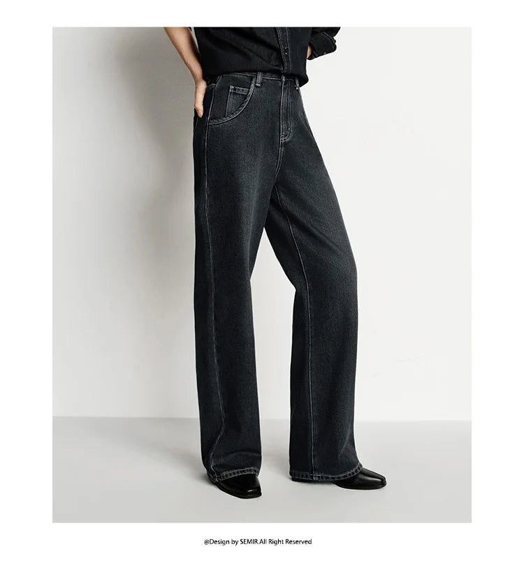 Jeans de Pierna Ancha con Forro Polar para Mujer, Cintura Alta, Cómodos