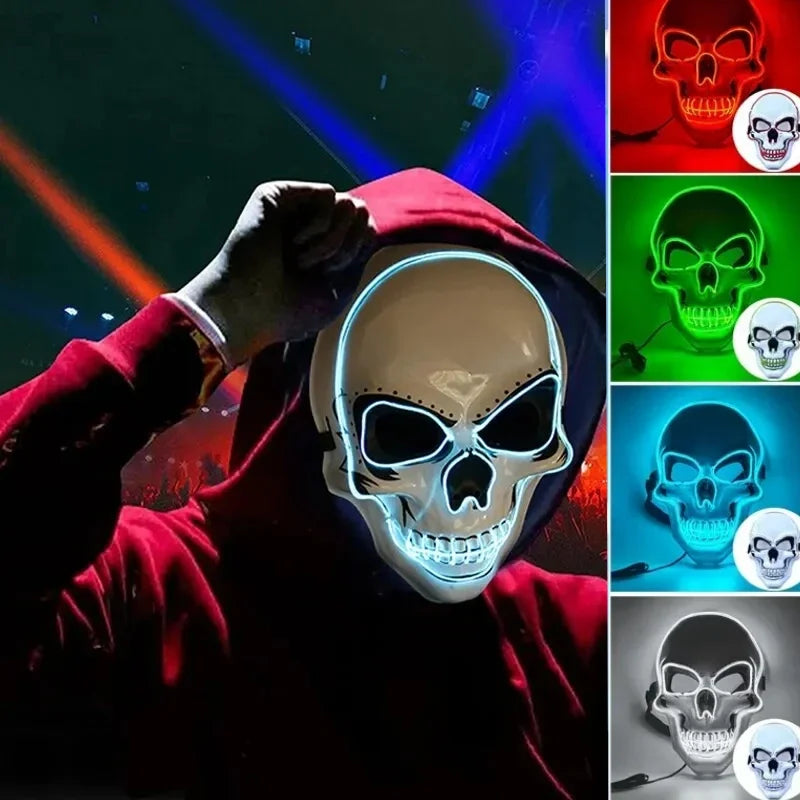 Máscara de Neón LED Luminosa para Fiestas, Máscara Divertida de The Purge: El Año de las Elecciones, Suministros de Disfraces para Festivales y Cosplay, Máscara de Esqueleto que Brilla en la Oscuridad
