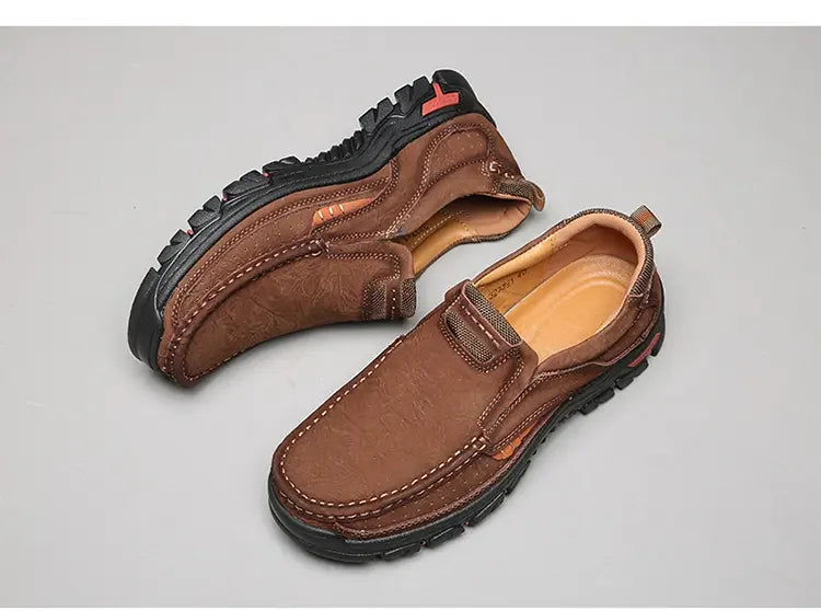 Mocasines de cuero genuino para hombre con suela gruesa antideslizante