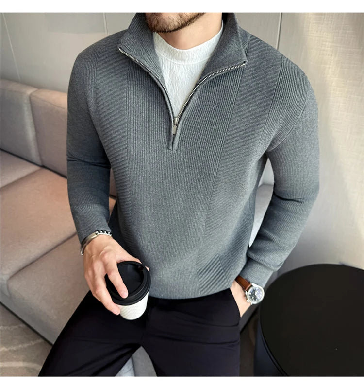Suéter de Punto con Media Cremallera para Hombre - Cuello Semialto