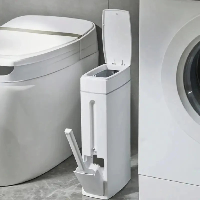 Cubo de basura para baño con escobilla para inodoro y tapa, compacto