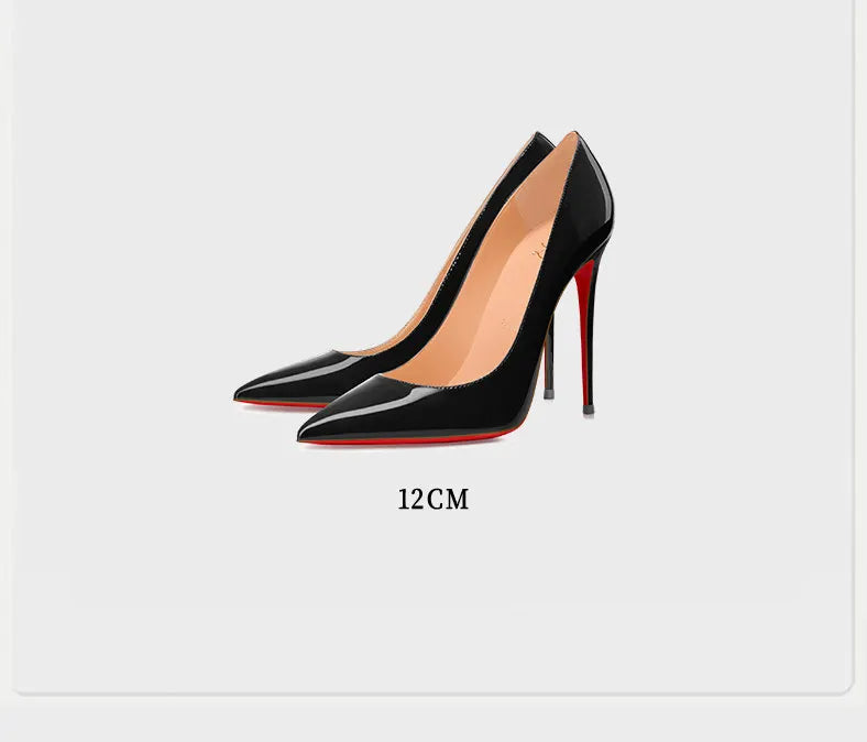 Stilettos de Mujer Charol Suela Roja Punta Fina Tacón Alto