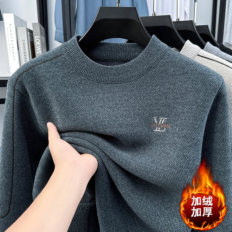 Suéter de Hombre Cuello Redondo Grueso de Invierno Color Sólido