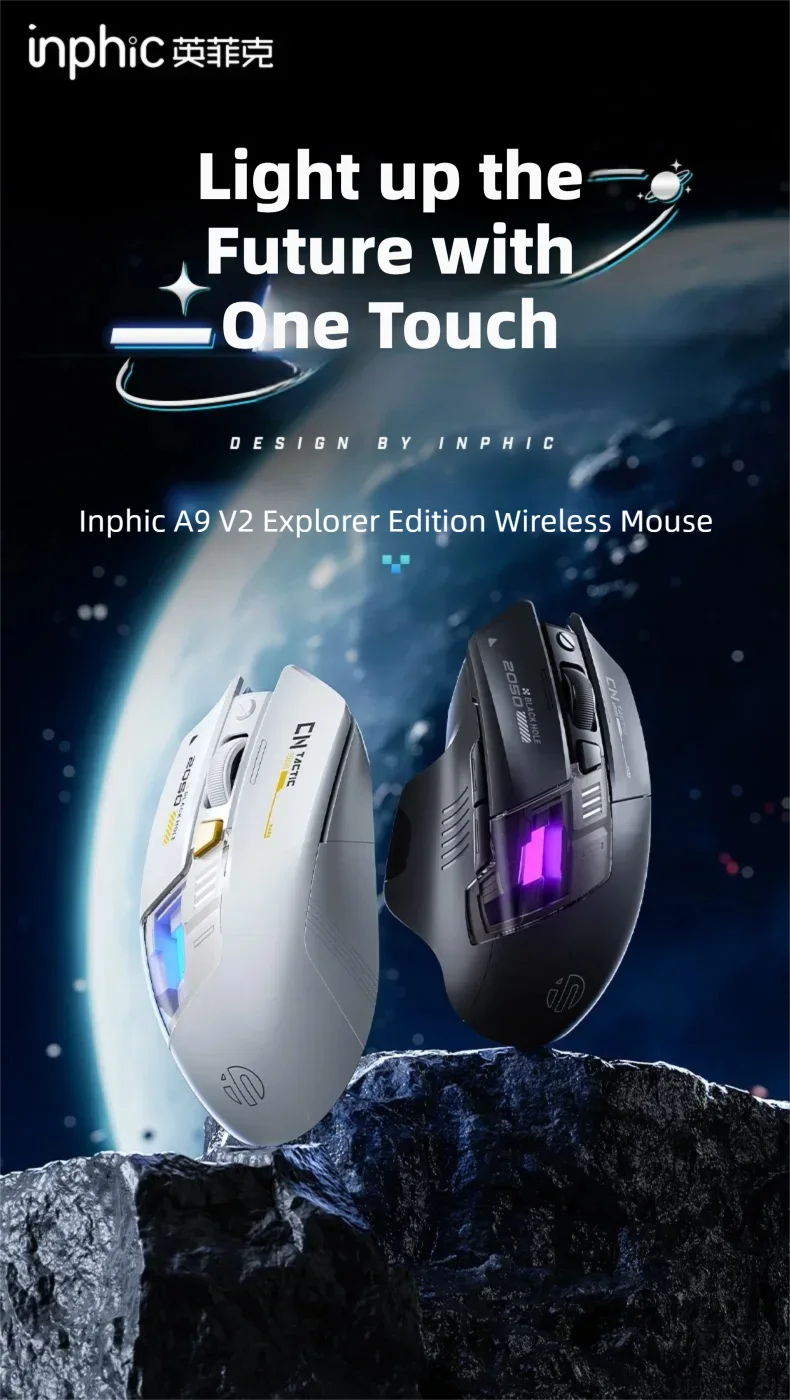 Ratón inalámbrico para juegos Inphic A9 Explorer V2 con indicador de nivel de batería de 500mA, ergonómico, Bluetooth, para oficina, PC y portátil.